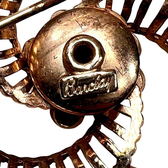 Vtg Barclay Gold Tone Clear and Gray Rhinestone Pinwheel Brooch Floral Art Deco - Picture 5 of 6